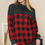 Thumbnail: HIGH NECK WITH STRING PLAID COLOR BLOCK TUNIC TOP