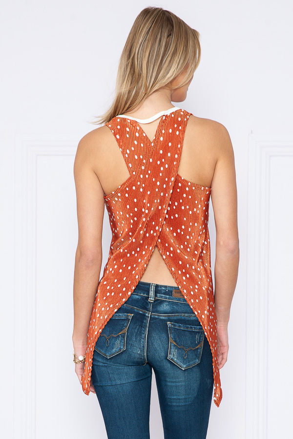 Thumbnail: RIBBED POLKADOT TANK TOP WITH CROSS BACK