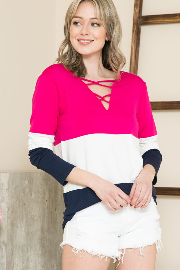 Thumbnail: CHEST CRISS CROSS COLOR BLOCK TUNIC TOP (1-2-2-1)