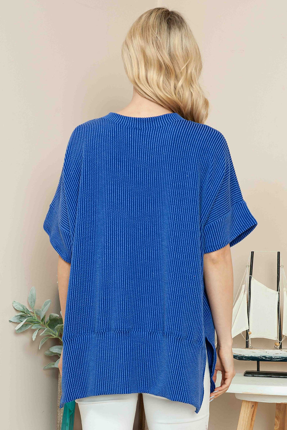 Thumbnail: WAVE RIB SHORT SLEEVE SWEATSHIRT WITH SIDE SLIT