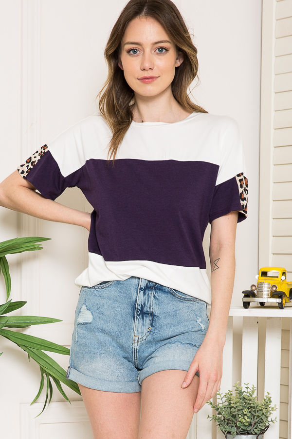 Thumbnail: COLOR BLOCK TUNIC TOP WITH ANIMAL SLEEVE CONTRAST (2-2-2)