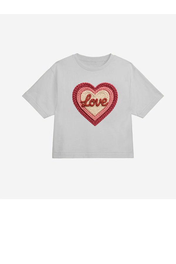 Thumbnail: BASIC TEE WITH KNITTED HEART AND LOVE PRINT