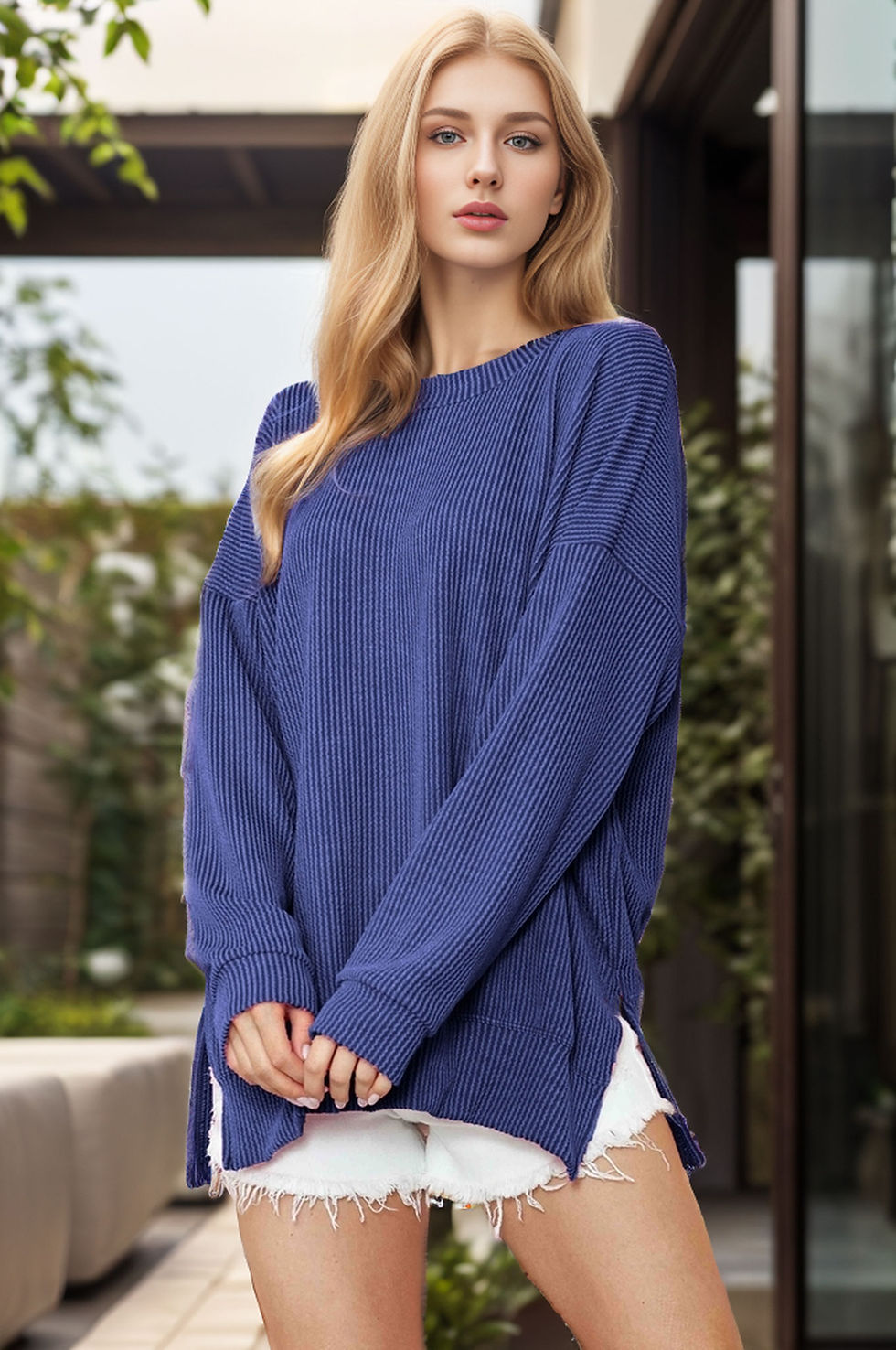 Thumbnail: WAVE RIB OVERSIZED SWEATSHIRT WITH SIDE SLIT