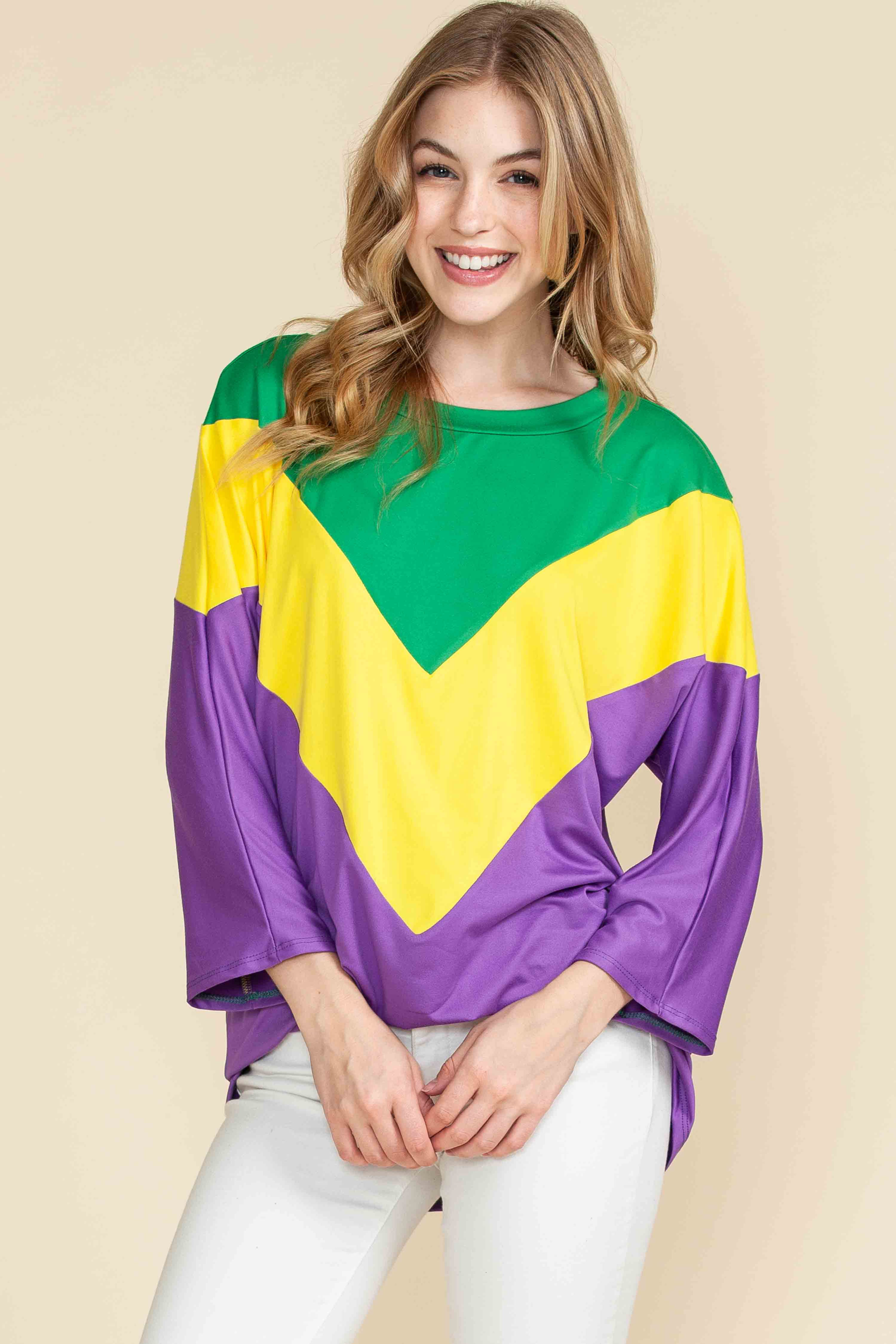 MARDI GRAS TUNIC TOP 3/4 SLEEVES
