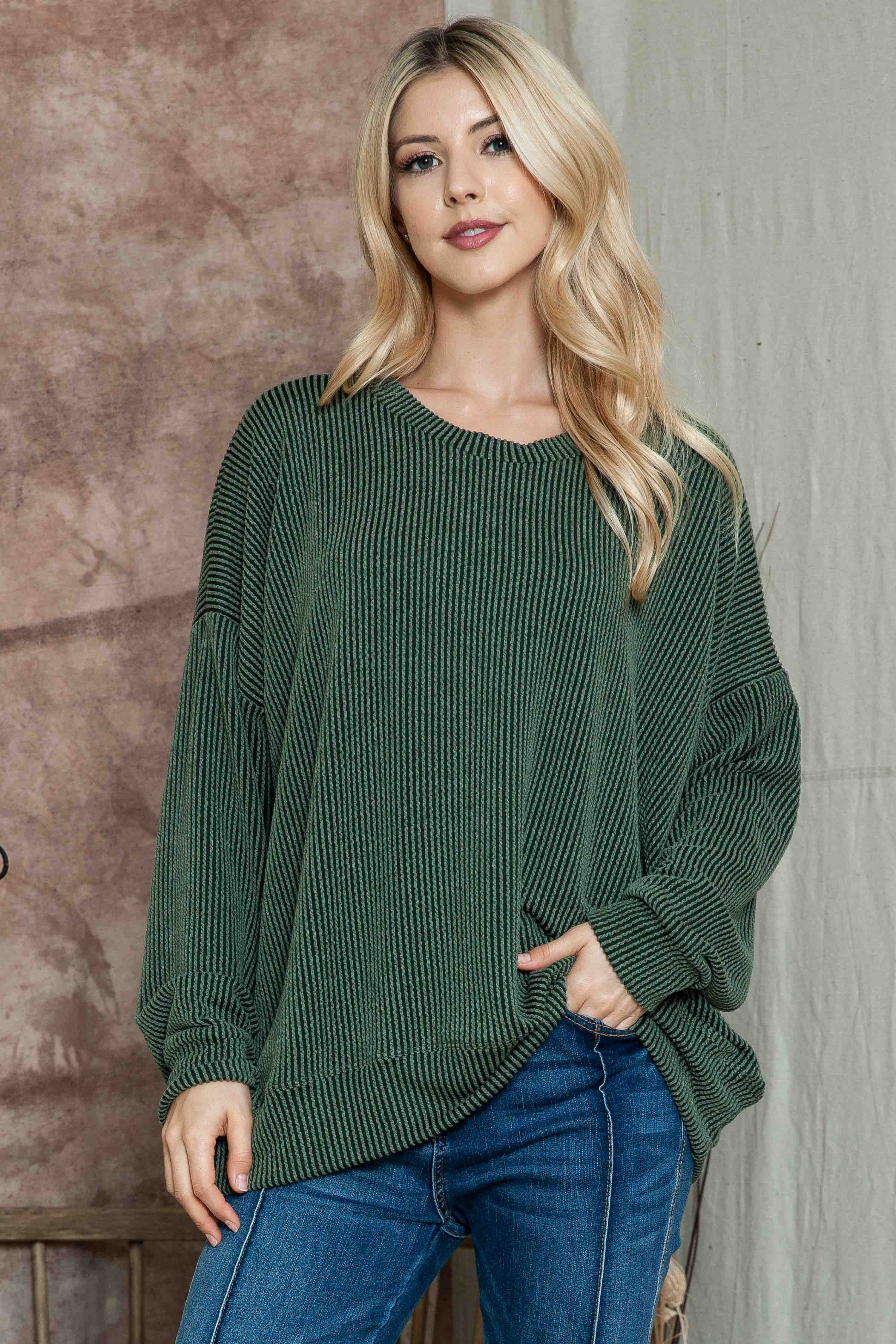 KNIT RIB OVERSIZED SWEATSHIRT