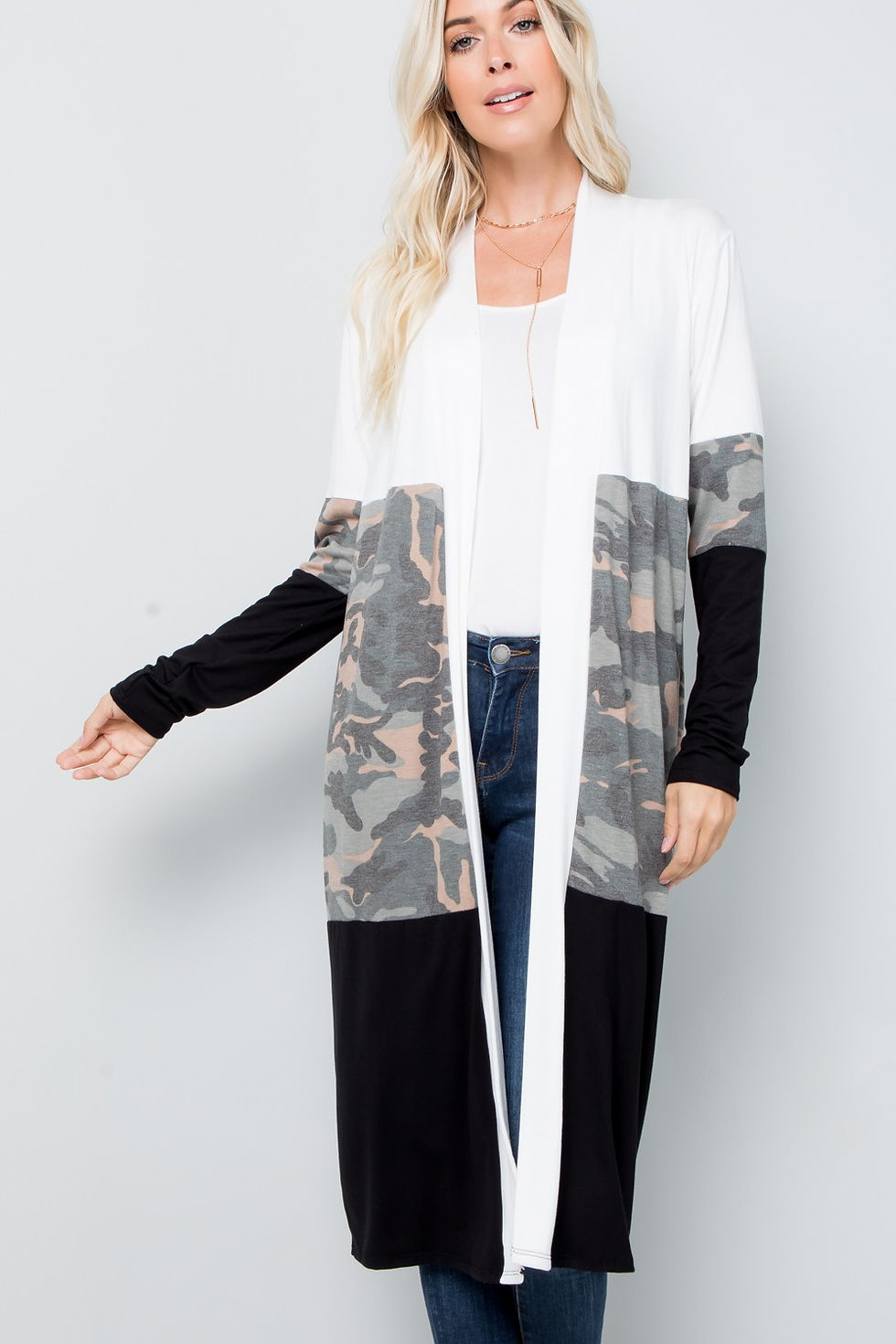 Thumbnail: CAMO COLOR BLOCK OPEN MIDI CARDIGAN (1-2-2-1)