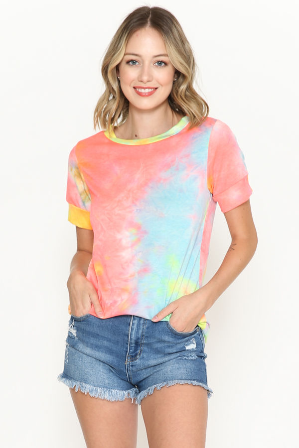 TIE DYE TOP WITH SLEEVE SLIT DETAIL (1-2-2-1)