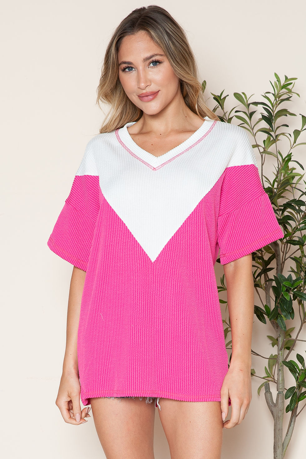Thumbnail: COLOR BLOCK WAVE RIB TUNIC TOP