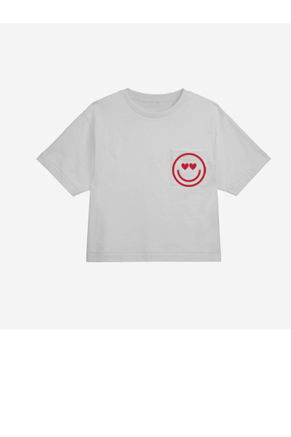 Thumbnail: BASIC TEE WITH FRONT POCKET HAPPY FACE PRINT