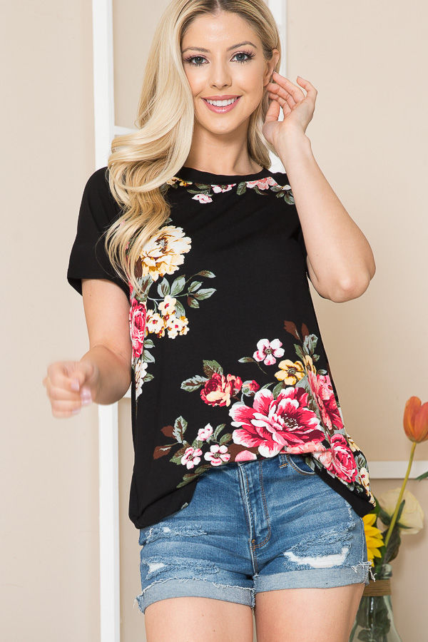 Thumbnail: FLORAL SHORT SLEEVES TUNIC TOP