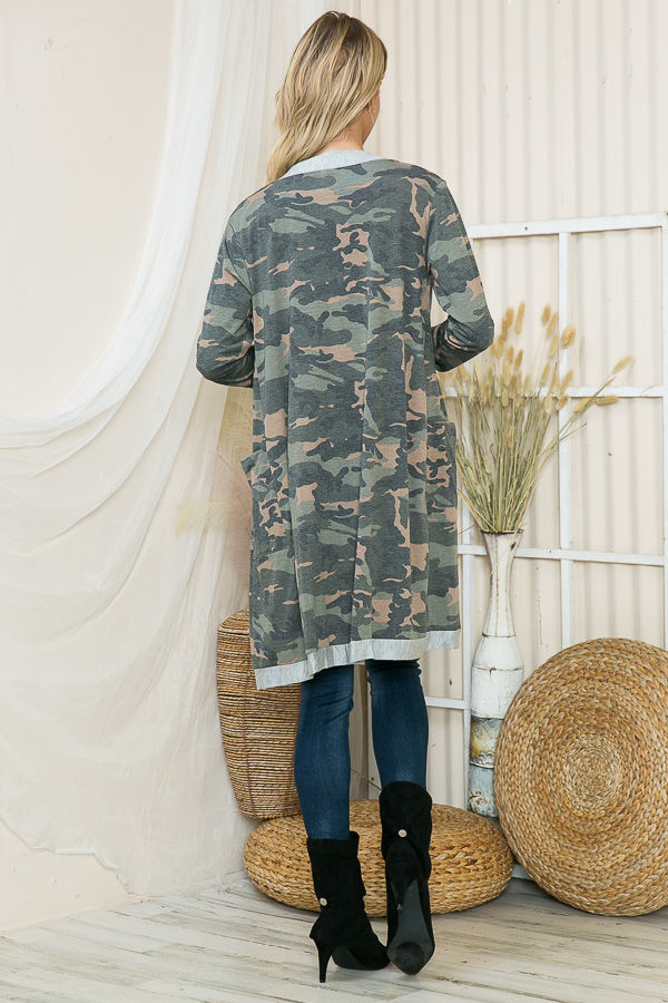 Thumbnail: CAMO MIDI OPEN CARDIGAN WITH THUMB HOLE