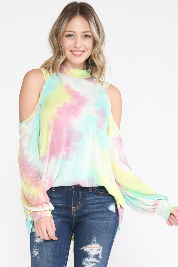 Thumbnail: TIE DYE COLD SHOULDER TUNIC TOP