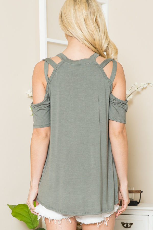 Thumbnail: SOLID COLD SHOULDER WITH STRAPS TUNIC TOP