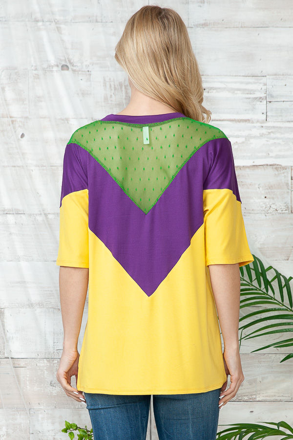 Thumbnail: MARDI GRAS COLOR BLOCK SHORT SLEEVE TUNIC TOP