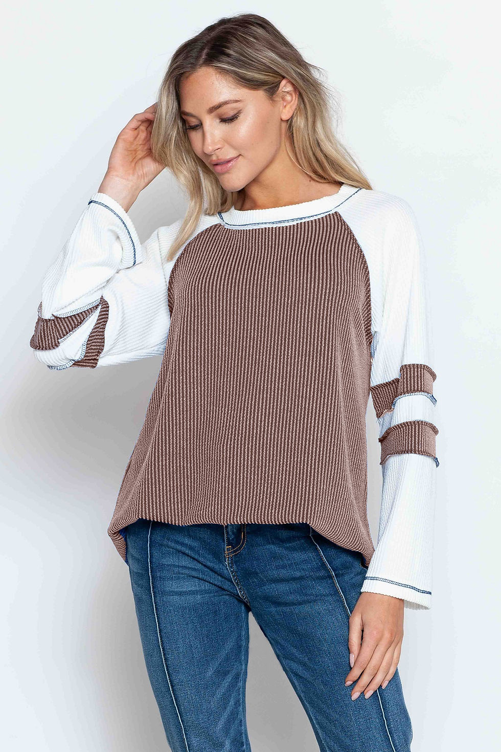 Thumbnail: WAVE RIB TUNIC WITH CONTRAST SLEEVES
