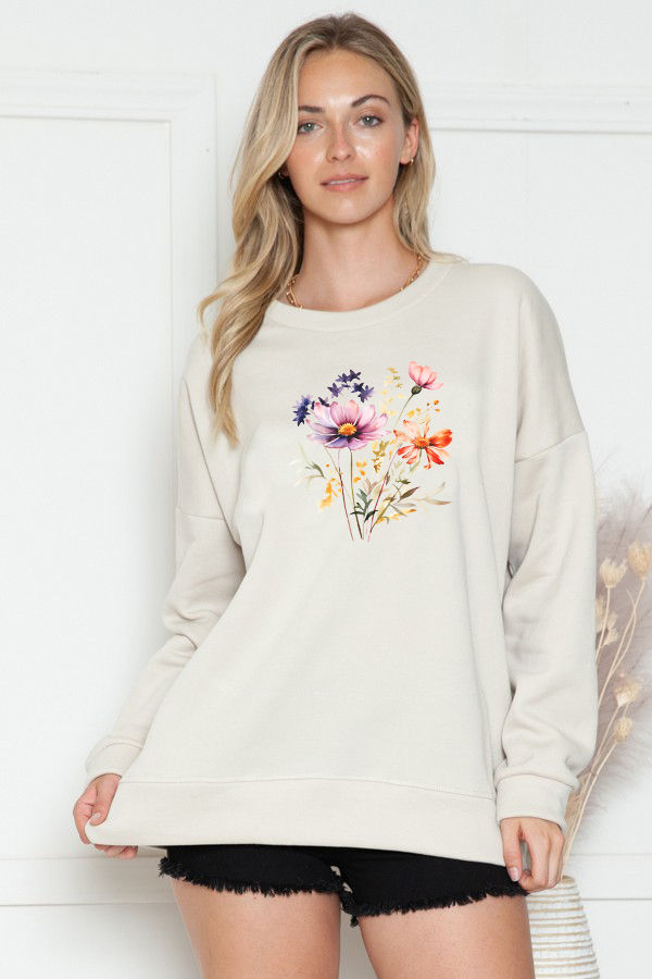 Thumbnail: SWEATSHIRT WITH SMALL FLOWERS PRINT