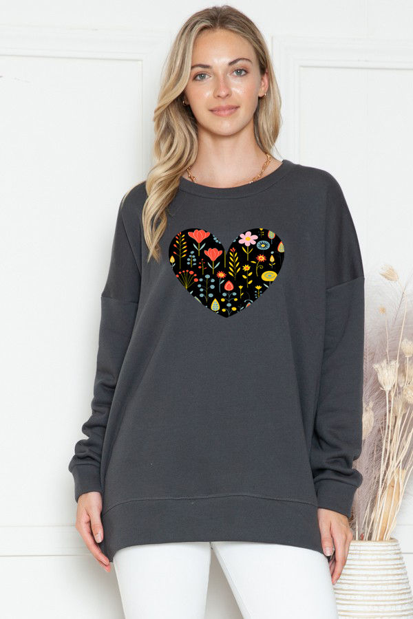 Thumbnail: SWEATSHIRT WITH FLOWERS HEART PRINT
