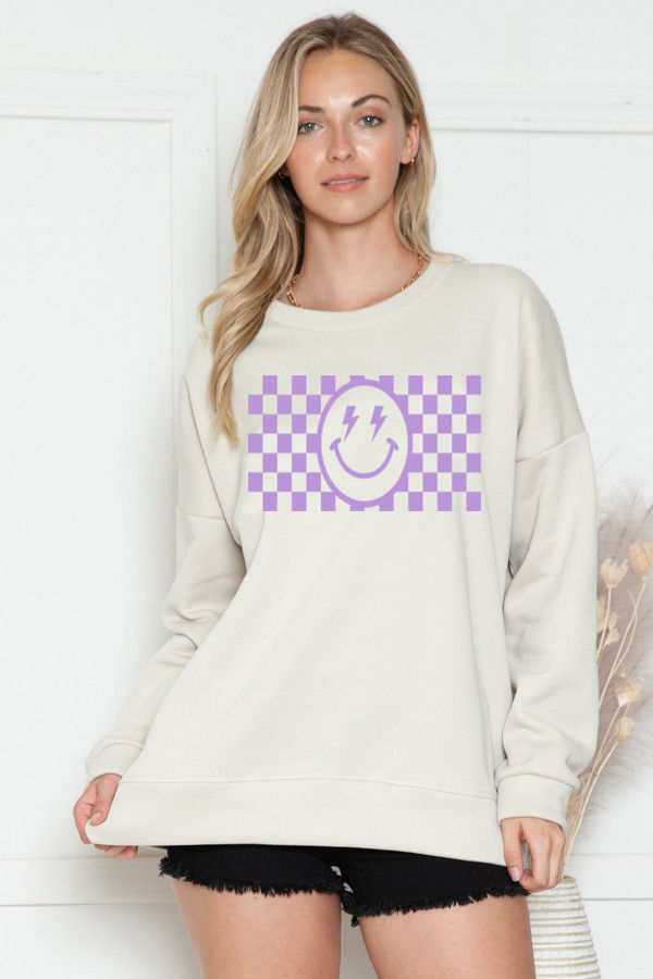 Thumbnail: OVERSIZED SWEATSHIRT SMILE FACE PRINT
