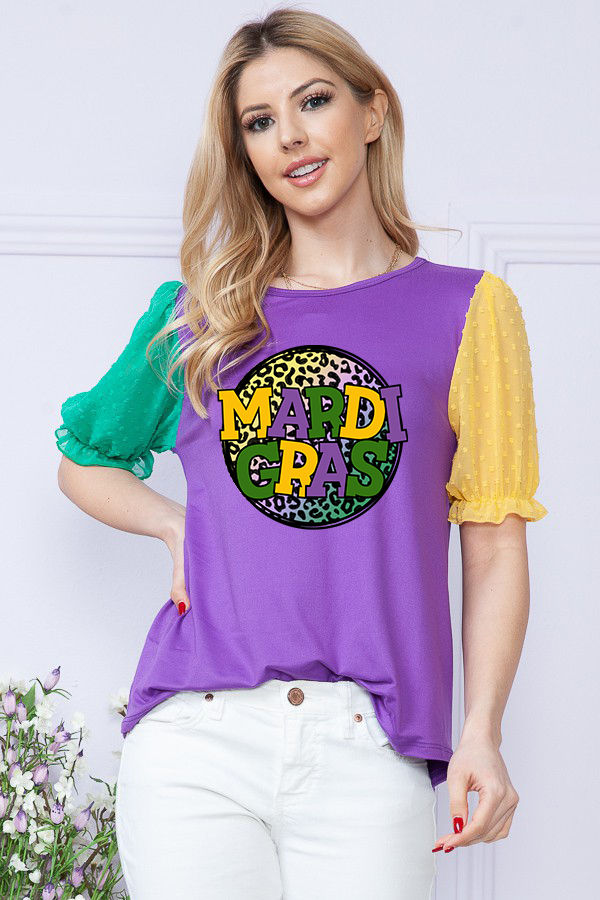 MARDI GRAS SHORT BUBBLE SWISS DOT SLEEVES PRINT