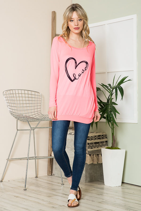 Thumbnail: SOLID TUNIC TOP WITH HEART LOVE PRINT (1-2-2-1)