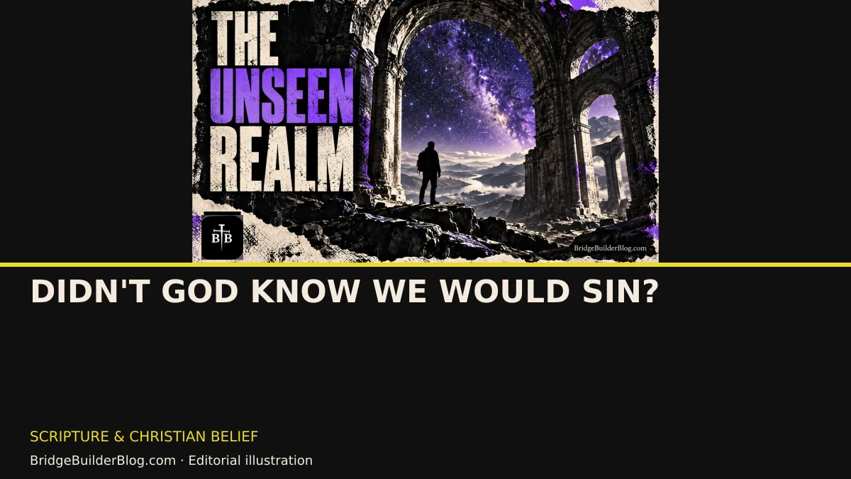 Bold Bridge Builder editorial illustration for Didn't God Know We Would Sin?. Conceptual imagery, not a documentary scene.