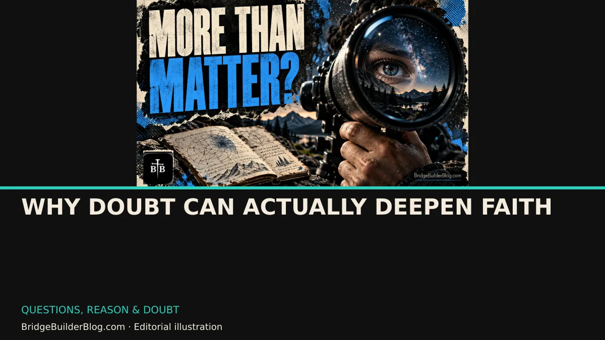 Bold Bridge Builder editorial illustration for Why Doubt Can Actually Deepen Faith. Conceptual imagery, not a documentary scene.