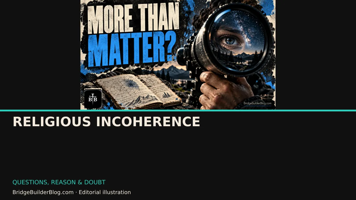 Bold Bridge Builder editorial illustration for Religious Incoherence . Conceptual imagery, not a documentary scene.
