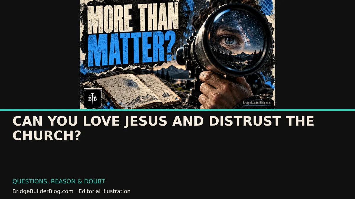 Bold Bridge Builder editorial illustration for Can You Love Jesus and Distrust the Church?. Conceptual imagery, not a documentary scene.