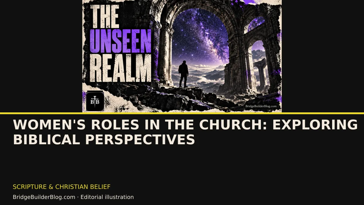 Bold Bridge Builder editorial illustration for Women's Roles in the Church: Exploring Biblical Perspectives. Conceptual imagery, not a documentary scene.
