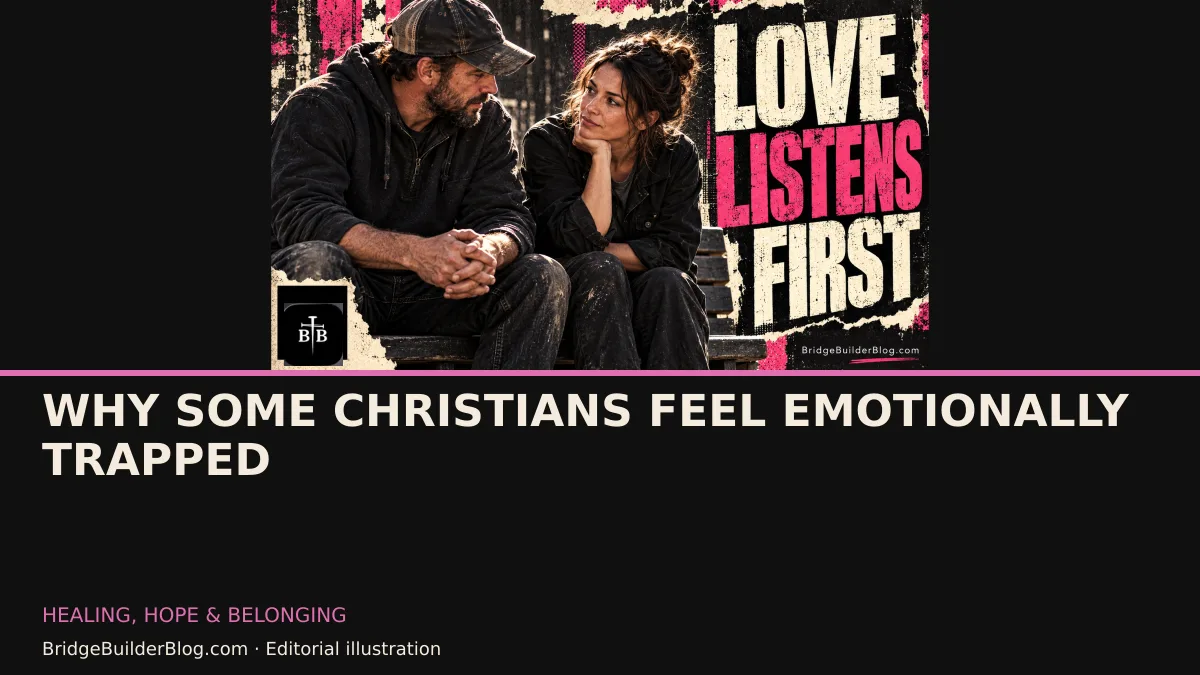 Bold Bridge Builder editorial illustration for Why Some Christians Feel Emotionally Trapped. Conceptual imagery, not a documentary scene.