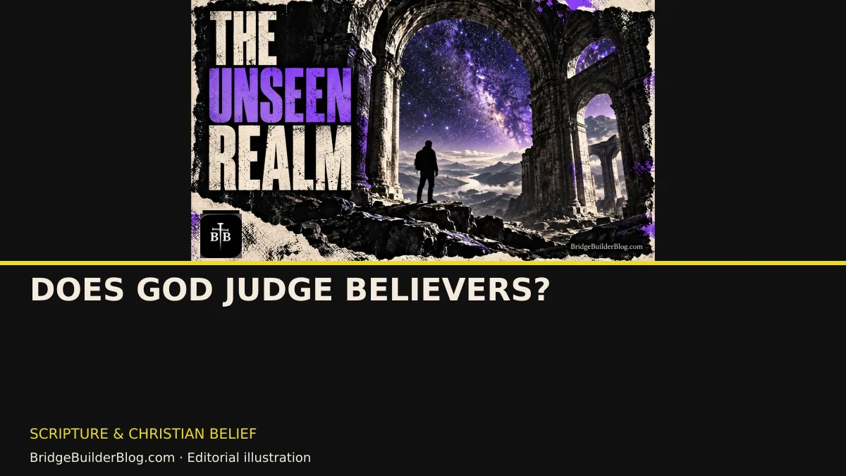 Bold Bridge Builder editorial illustration for Does God Judge Believers?. Conceptual imagery, not a documentary scene.