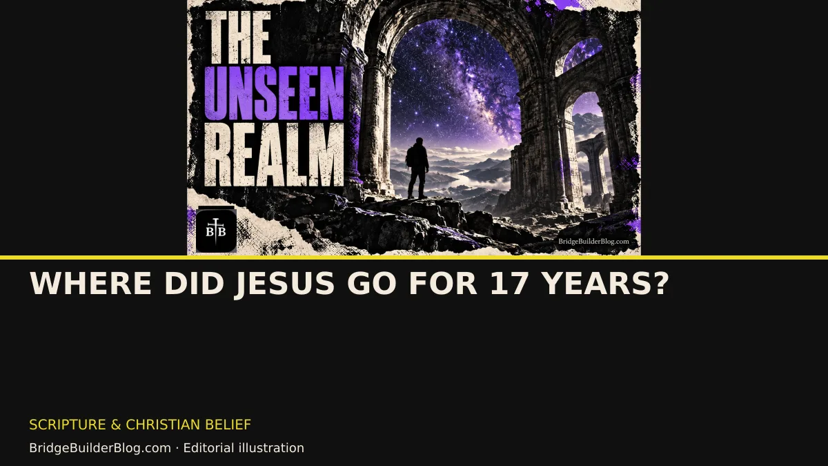 Bold Bridge Builder editorial illustration for Where did Jesus Go for 17 years?. Conceptual imagery, not a documentary scene.