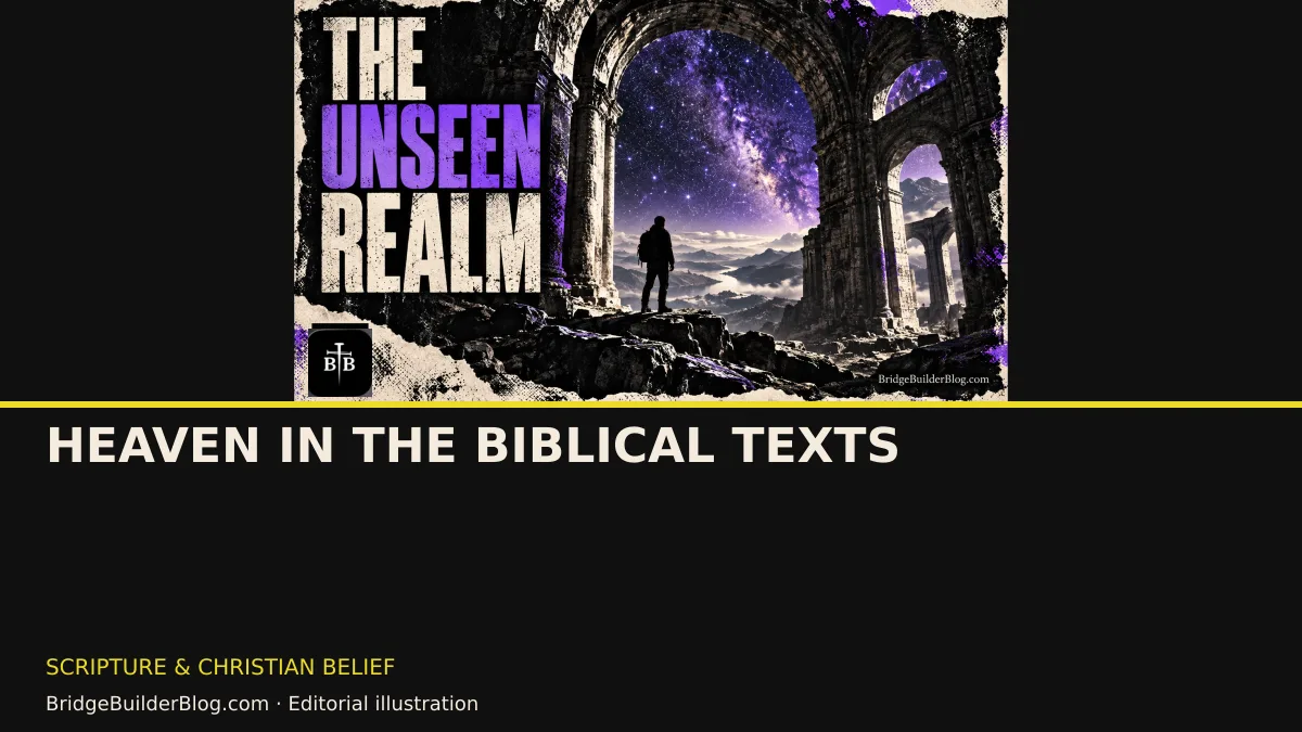 Bold Bridge Builder editorial illustration for Heaven in the Biblical Texts. Conceptual imagery, not a documentary scene.