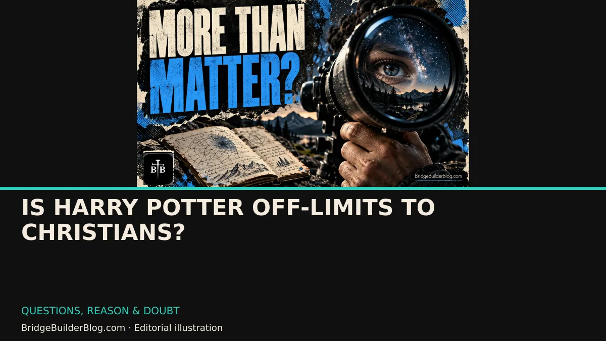 Bold Bridge Builder editorial illustration for Is Harry Potter off-limits to Christians?. Conceptual imagery, not a documentary scene.