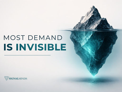 Minimalist illustration of an iceberg showing 5% above water and 95% below, representing the difference between demand generation and lead generation in B2B marketing.