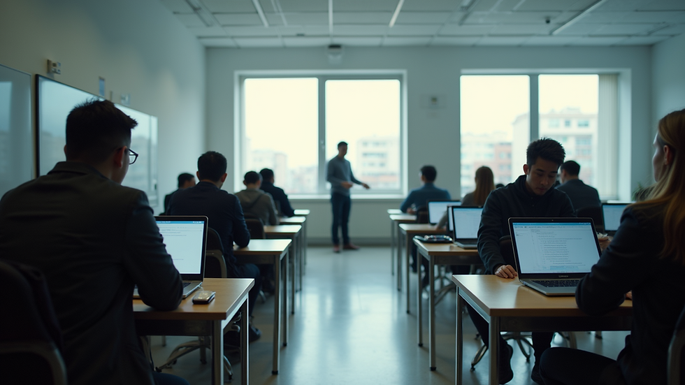 Vista de un aula con estudiantes trabajando en un proyecto de robótica