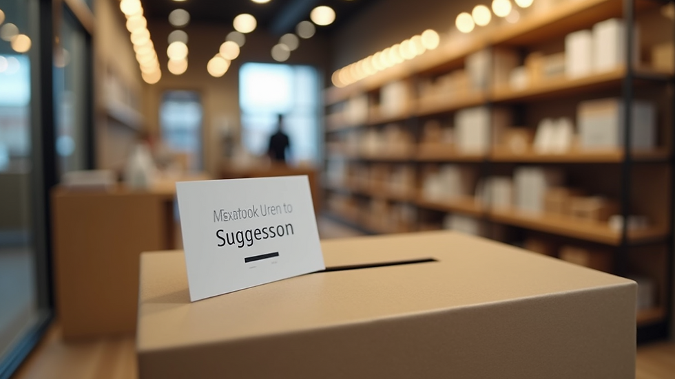 Close-up view of a feedback suggestion box in a retail setting