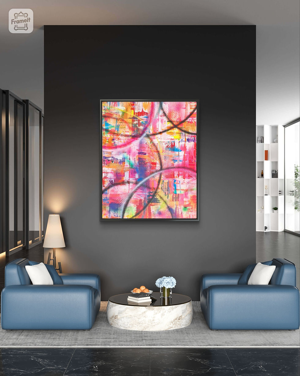 Thumbnail: Neon Dreams with Circles (127x101.6cm canvas, framed) 