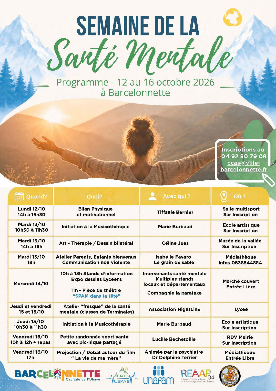Affiche programme de la semaine de la santé mentale du 12 au 16 octobre 2026