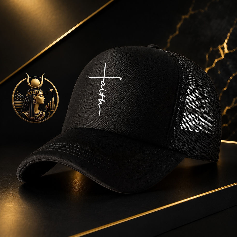 Gorra baseball negra con bordado de cruz y palabra Faith