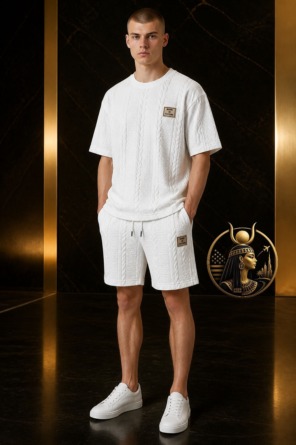 Conjunto Jacquard Blanco de camiseta y pantalón corto