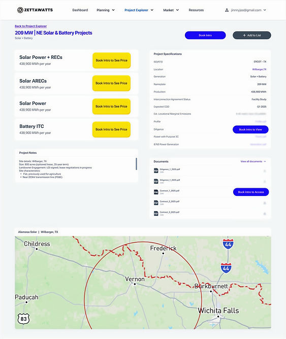 Customer project page (restricted access