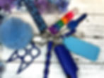 Blue Glitter backed self defense keychain