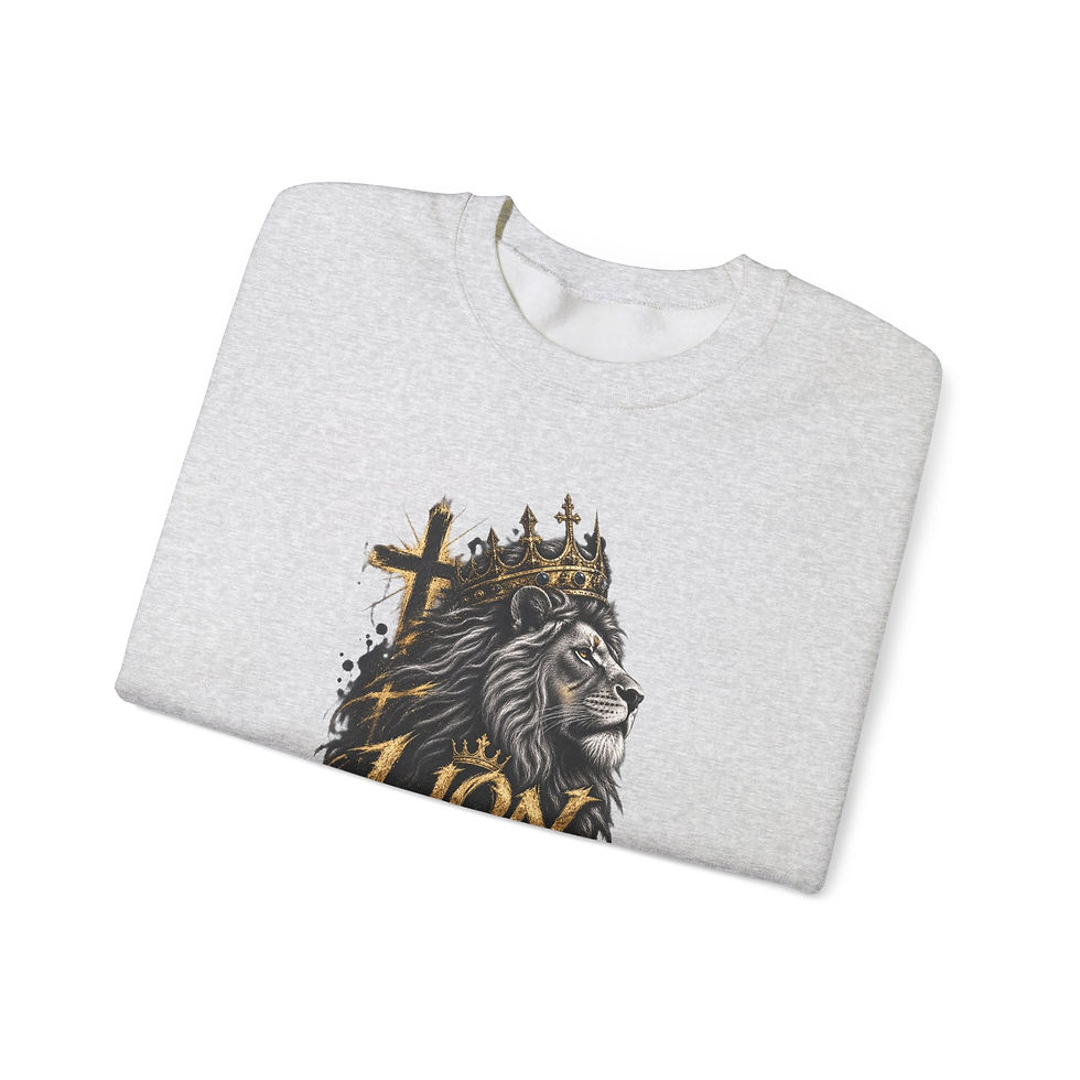 Thumbnail: Lion of Judah Crewneck Sweatshirt — Christian Lion Crown Cross Graphic