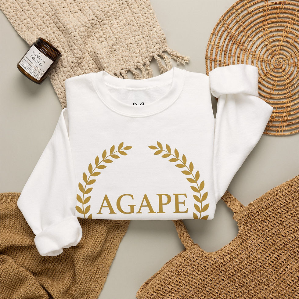 Thumbnail: Agape Crewneck Sweatshirt — Gold Laurel Christian Scripture 1 Corinthians 13:4-8