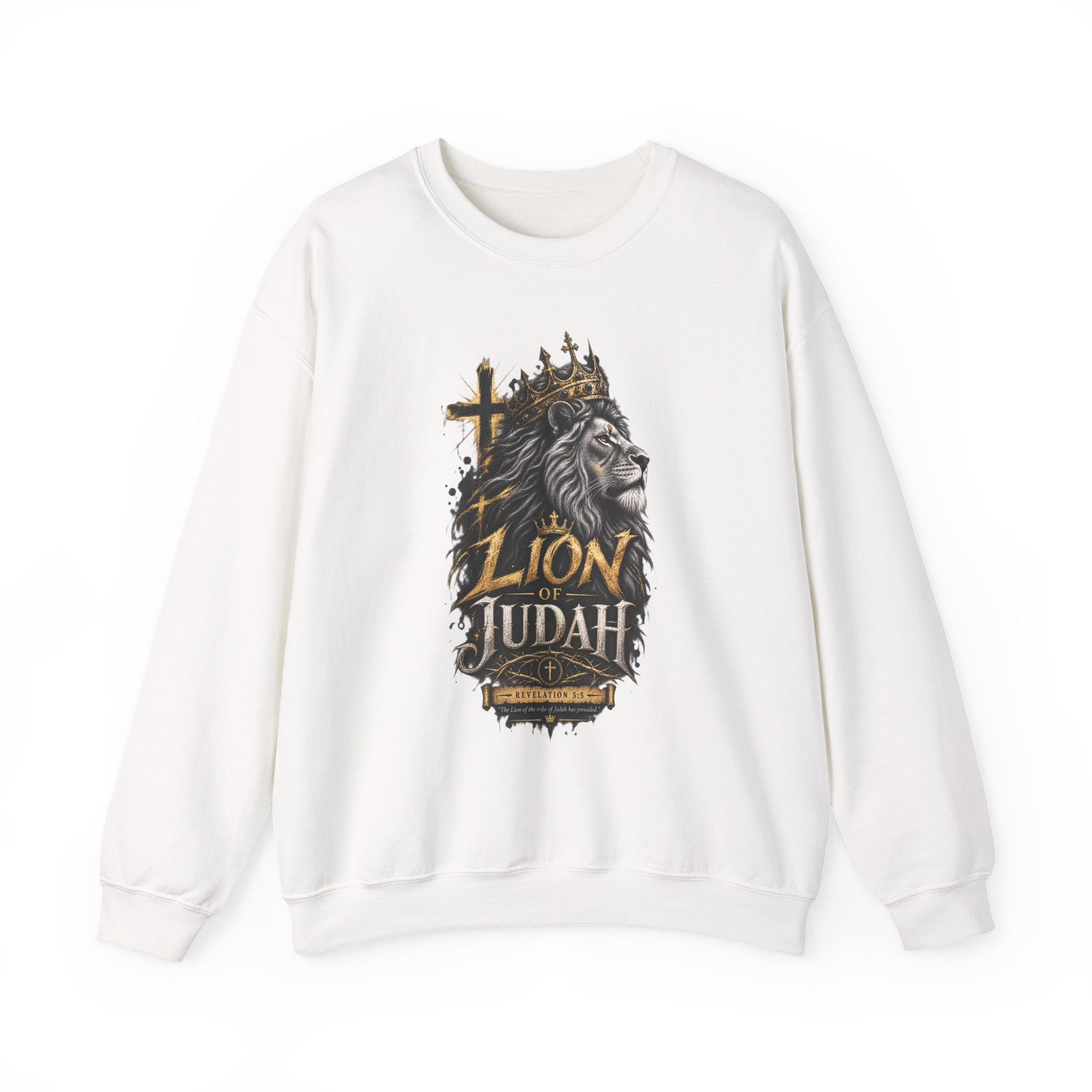 Lion of Judah Crewneck Sweatshirt — Christian Lion Crown Cross Graphic