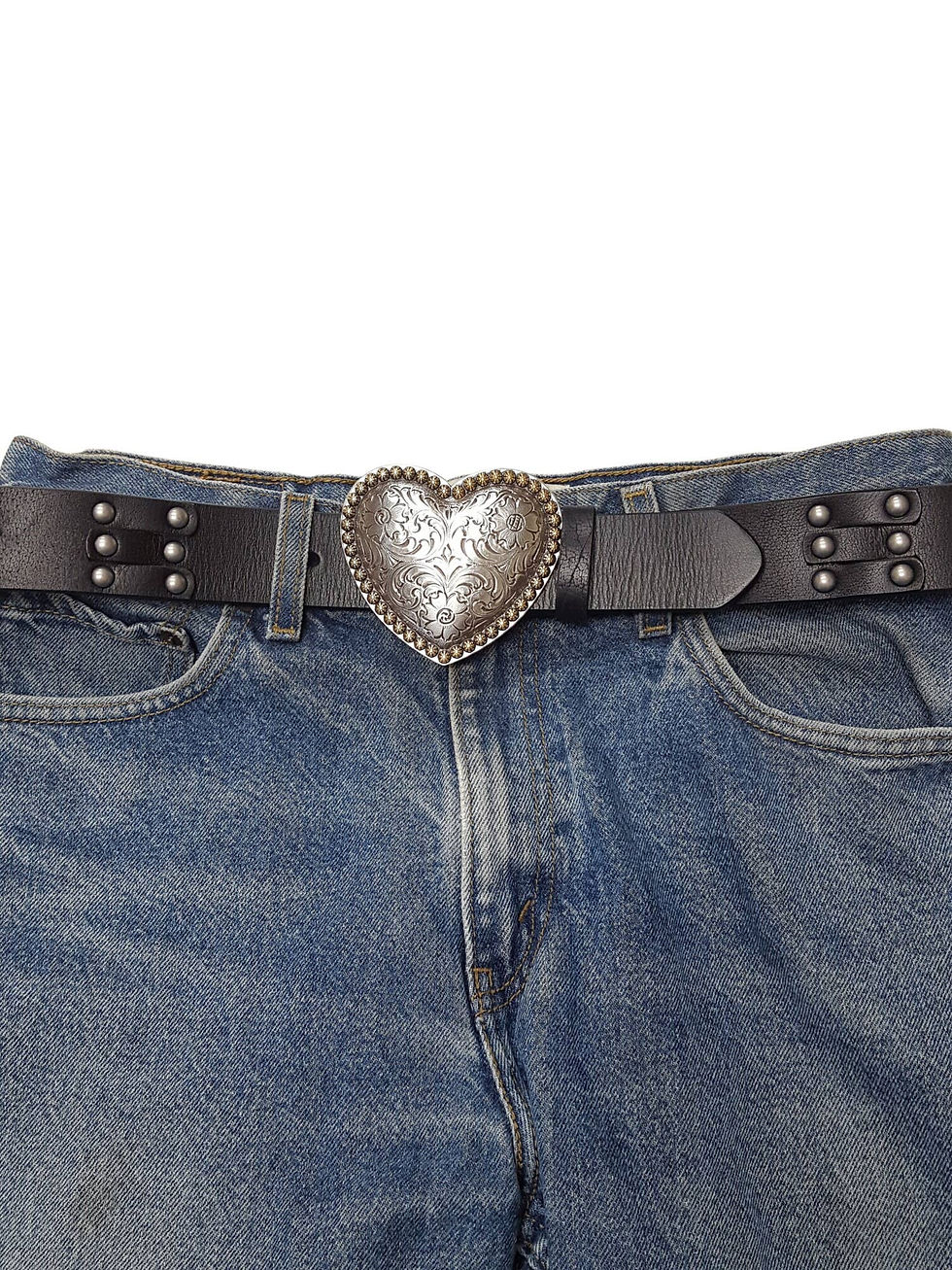 Thumbnail: Genuine Studded Leather Belt w. Heart Buckle