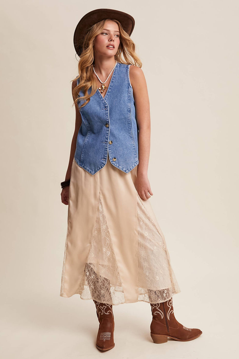 Thumbnail: Lace Inset Satin Midi Skirt