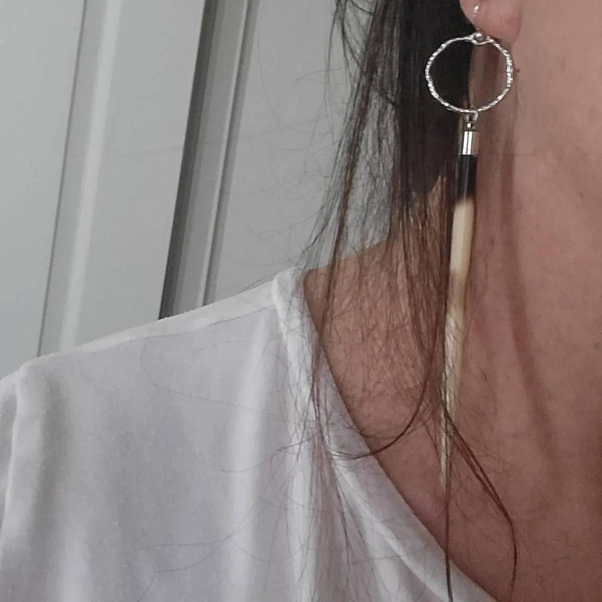 Silver- porcupine quill earrings