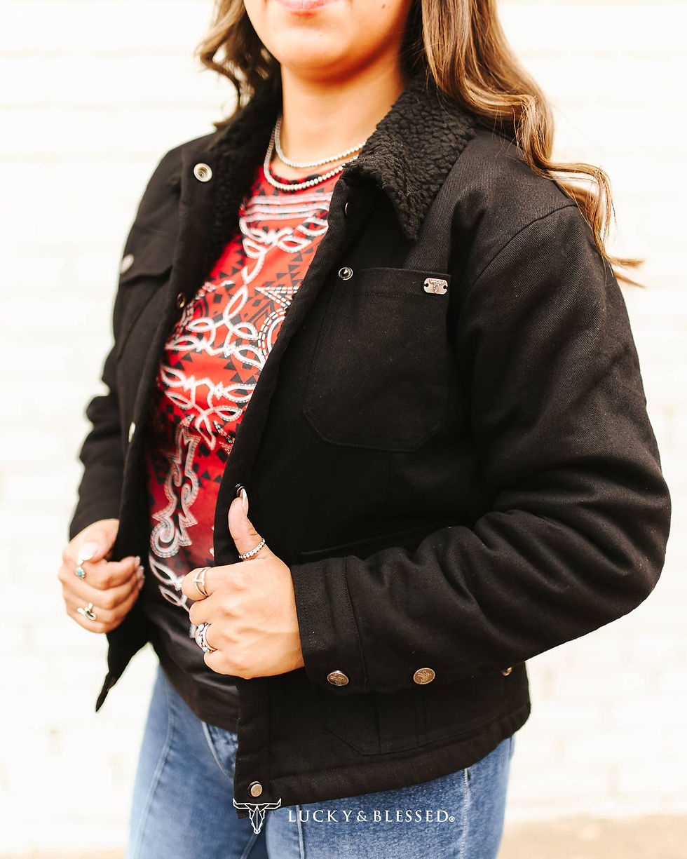 Thumbnail: Black Canvas Jacket with Sherpa Lined Collar